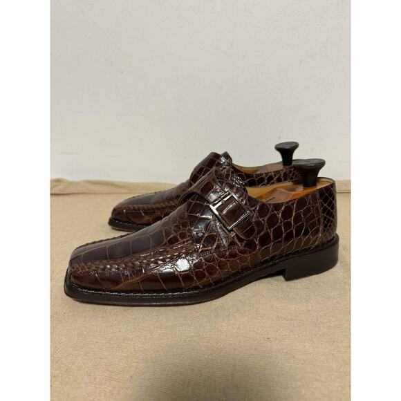 Mezlan Platinum Shoes Mens Size 8.5 Brown Genuine Alligator Monk Strap Dress main image 4